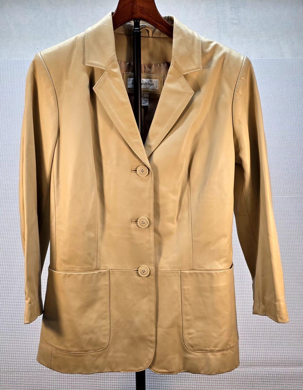 Preston & York Women's Tan Leather Blazer Jacket Small Genuine‎ Lambskin Y2K